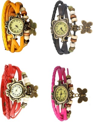 NS18 Vintage Butterfly Rakhi Combo of 4 Yellow, Red, Black And Pink Analog Watch  - For Women   Watches  (NS18)