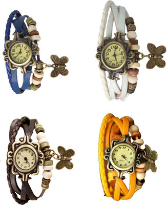 

Kissu Vintage Rakhi Combo of 4 Blue, Brown, White And Yellow Watch - For Women