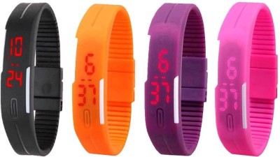NS18 Silicone Led Magnet Band Watch Combo of 4 Black, Orange, Purple And Pink Digital Watch  - For Couple   Watches  (NS18)