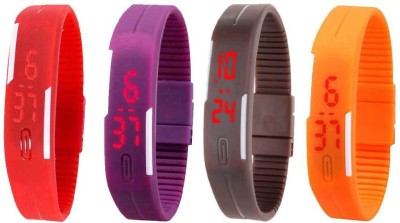 NS18 Silicone Led Magnet Band Combo of 4 Red, Purple, Brown And Orange Digital Watch  - For Boys & Girls   Watches  (NS18)