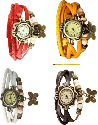 NS18 Vintage Butterfly Rakhi Combo of 4 Red, White, Yellow And Brown Analog Watch  - For Women   Watches  (NS18)
