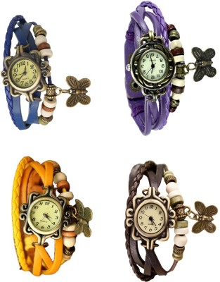 NS18 Vintage Butterfly Rakhi Combo of 4 Blue, Yellow, Purple And Brown Analog Watch  - For Women   Watches  (NS18)