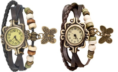 NS18 Vintage Butterfly Rakhi Watch Combo of 2 Black And Brown Analog Watch  - For Women   Watches  (NS18)