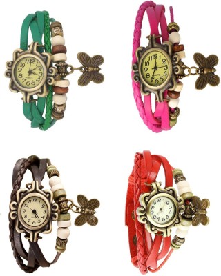 NS18 Vintage Butterfly Rakhi Combo of 4 Green, Brown, Pink And Red Analog Watch  - For Women   Watches  (NS18)