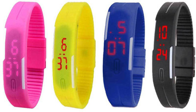 

NS18 Silicone Led Magnet Band Combo of 4 Pink, Yellow, Blue And Black Watch - For Boys & Girls