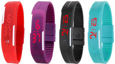 

Kissu Led Magnet Band Combo of 4 Red, Purple, Black And Sky Blue Watch - For Men & Women