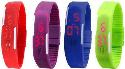 

Kissu Led Magnet Band Combo of 4 Red, Purple, Blue And Green Watch - For Men & Women