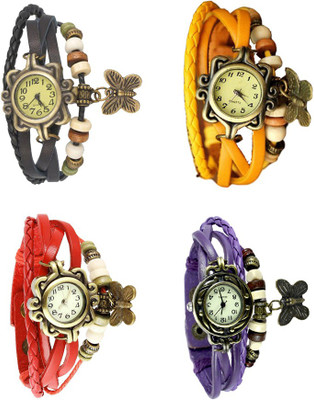 

Kissu Vintage Rakhi Combo of 4 Black, Red, Yellow And Purple Watch - For Women