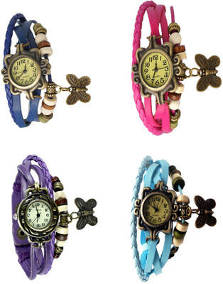 

NS18 Vintage Butterfly Rakhi Combo of 4 Blue, Purple, Pink And Sky Blue Watch - For Women