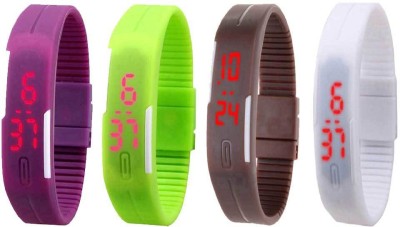 NS18 Silicone Led Magnet Band Combo of 4 Purple, Green, Brown And White Digital Watch  - For Boys & Girls   Watches  (NS18)