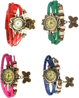 NS18 Vintage Butterfly Rakhi Combo of 4 Red, Pink, Green And Blue Analog Watch  - For Women   Watches  (NS18)