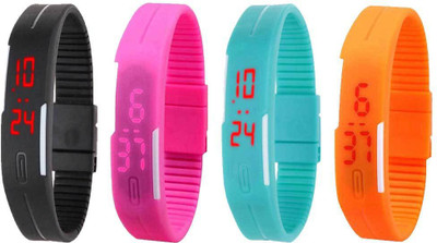 

Kissu Led Magnet Band Combo of 4 Black, Pink, Sky Blue And Orange Watch - For Men & Women