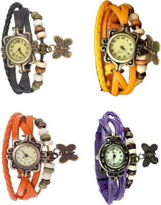 NS18 Vintage Butterfly Rakhi Combo of 4 Black, Orange, Yellow And Purple Analog Watch  - For Women   Watches  (NS18)