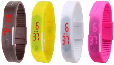 NS18 Silicone Led Magnet Band Watch Combo of 4 Brown, Yellow, White And Pink Digital Watch  - For Couple   Watches  (NS18)