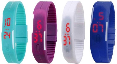 NS18 Silicone Led Magnet Band Combo of 4 Sky Blue, Purple, White And Blue Digital Watch  - For Boys & Girls   Watches  (NS18)