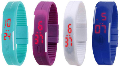 

NS18 Silicone Led Magnet Band Combo of 4 Sky Blue, Purple, White And Blue Watch - For Boys & Girls