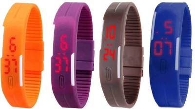 NS18 Silicone Led Magnet Band Combo of 4 Orange, Purple, Brown And Blue Digital Watch  - For Boys & Girls   Watches  (NS18)