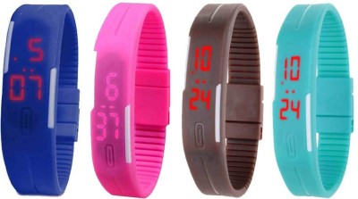 NS18 Silicone Led Magnet Band Watch Combo of 4 Blue, Pink, Brown And Sky Blue Digital Watch  - For Couple   Watches  (NS18)