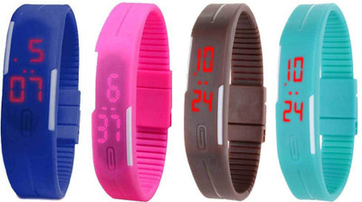 NS18 Silicone Led Magnet Band Watch Combo of 4 Blue, Pink, Brown And Sky Blue Digital Watch  - For Couple   Watches  (NS18)