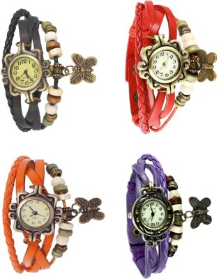 NS18 Vintage Butterfly Rakhi Combo of 4 Black, Orange, Red And Purple Analog Watch  - For Women   Watches  (NS18)