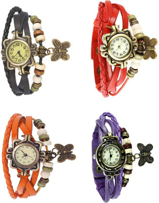 

NS18 Vintage Butterfly Rakhi Combo of 4 Black, Orange, Red And Purple Watch - For Women