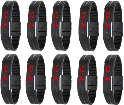 NS18 Silicone Led Magnet Band Combo of 10 Black Digital Watch  - For Boys & Girls   Watches  (NS18)