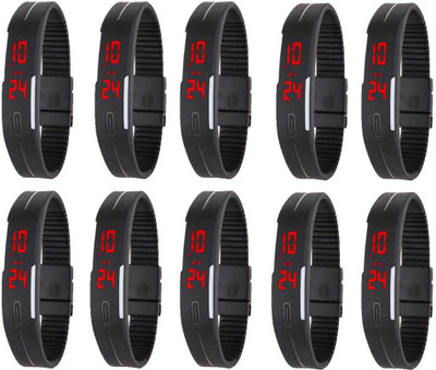 

NS18 Silicone Led Magnet Band Combo of 10 Black Watch - For Boys & Girls