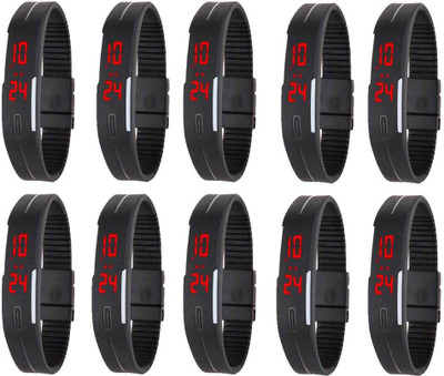 NS18 Silicone Led Magnet Band Combo of 10 Black Digital Watch  - For Boys & Girls   Watches  (NS18)