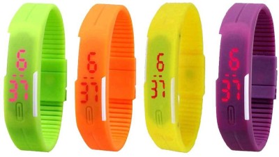 NS18 Silicone Led Magnet Band Watch Combo of 4 Green, Orange, Yellow And Purple Digital Watch  - For Couple   Watches  (NS18)