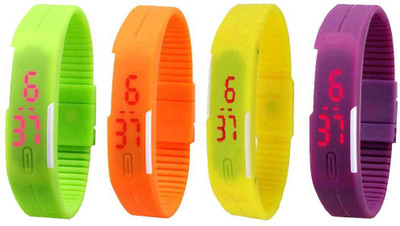 NS18 Silicone Led Magnet Band Watch Combo of 4 Green, Orange, Yellow And Purple Digital Watch  - For Couple   Watches  (NS18)