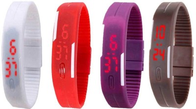 NS18 Silicone Led Magnet Band Combo of 4 White, Red, Purple And Brown Digital Watch  - For Boys & Girls   Watches  (NS18)