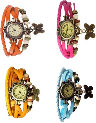 NS18 Vintage Butterfly Rakhi Combo of 4 Orange, Yellow, Pink And Sky Blue Analog Watch  - For Women   Watches  (NS18)