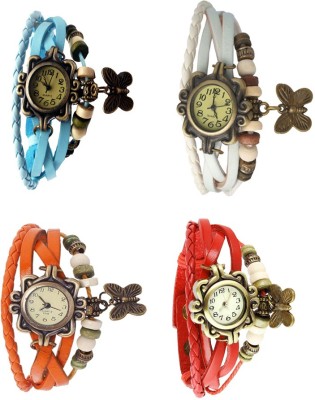 NS18 Vintage Butterfly Rakhi Combo of 4 Sky Blue, Orange, White And Red Analog Watch  - For Women   Watches  (NS18)