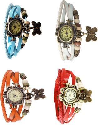 NS18 Vintage Butterfly Rakhi Combo of 4 Sky Blue, Orange, White And Red Analog Watch  - For Women   Watches  (NS18)