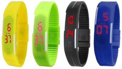 NS18 Silicone Led Magnet Band Combo of 4 Yellow, Green, Black And Blue Digital Watch  - For Boys & Girls   Watches  (NS18)