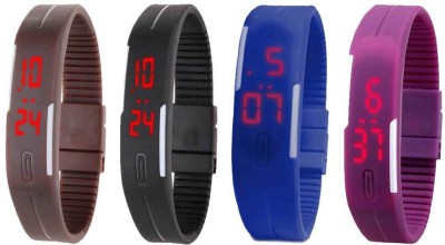 NS18 Silicone Led Magnet Band Watch Combo of 4 Brown, Black, Blue And Purple Digital Watch  - For Couple   Watches  (NS18)