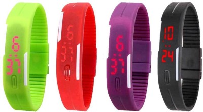 NS18 Silicone Led Magnet Band Combo of 4 Green, Red, Purple And Black Digital Watch  - For Boys & Girls   Watches  (NS18)