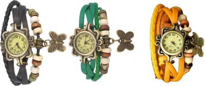 NS18 Vintage Butterfly Rakhi Combo of 3 Black, Green And Yellow Analog Watch  - For Women   Watches  (NS18)