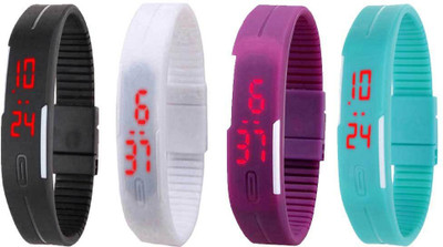 

Kissu Led Magnet Band Combo of 4 Black, White, Purple And Sky Blue Watch - For Men & Women