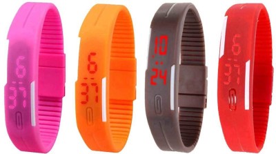 NS18 Silicone Led Magnet Band Watch Combo of 4 Pink, Orange, Brown And Red Digital Watch  - For Couple   Watches  (NS18)