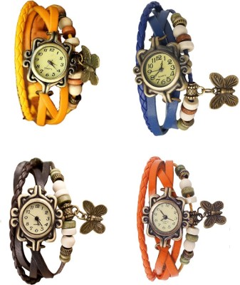 NS18 Vintage Butterfly Rakhi Combo of 4 Yellow, Brown, Blue And Orange Analog Watch  - For Women   Watches  (NS18)