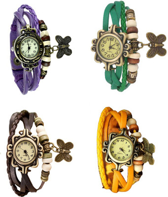

Kissu Vintage Rakhi Combo of 4 Purple, Brown, Green And Yellow Watch - For Women