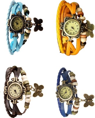 NS18 Vintage Butterfly Rakhi Combo of 4 Sky Blue, Brown, Yellow And Blue Analog Watch  - For Women   Watches  (NS18)
