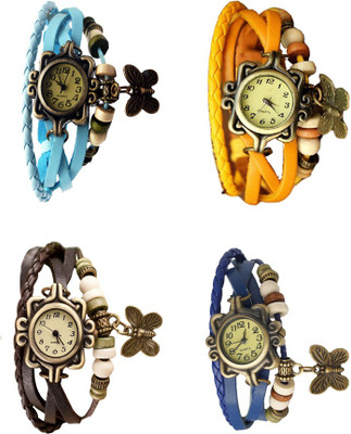 NS18 Vintage Butterfly Rakhi Combo of 4 Sky Blue, Brown, Yellow And Blue Analog Watch  - For Women   Watches  (NS18)