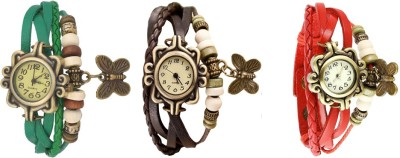 NS18 Vintage Butterfly Rakhi Watch Combo of 3 Green, Brown And Red Analog Watch  - For Women   Watches  (NS18)
