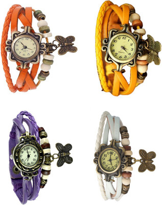 NS18 Vintage Butterfly Rakhi Combo of 4 Orange, Purple, Yellow And White Analog Watch  - For Women   Watches  (NS18)