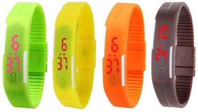 NS18 Silicone Led Magnet Band Combo of 4 Green, Yellow, Orange And Brown Digital Watch  - For Boys & Girls   Watches  (NS18)