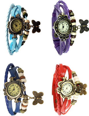 

Kissu Vintage Rakhi Combo of 4 Sky Blue, Blue, Purple And Red Watch - For Women