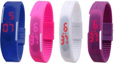 NS18 Silicone Led Magnet Band Watch Combo of 4 Blue, Pink, White And Purple Digital Watch  - For Couple   Watches  (NS18)