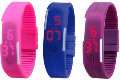 NS18 Silicone Led Magnet Band Combo of 3 Pink, Blue And Purple Digital Watch  - For Boys & Girls   Watches  (NS18)